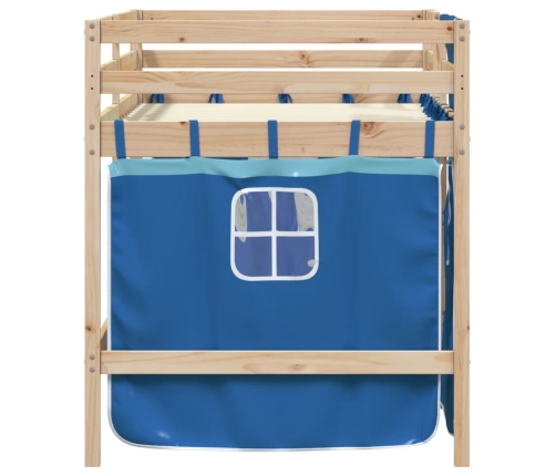 Cama alta para niños con cortinas madera pino azul 80x200 cm