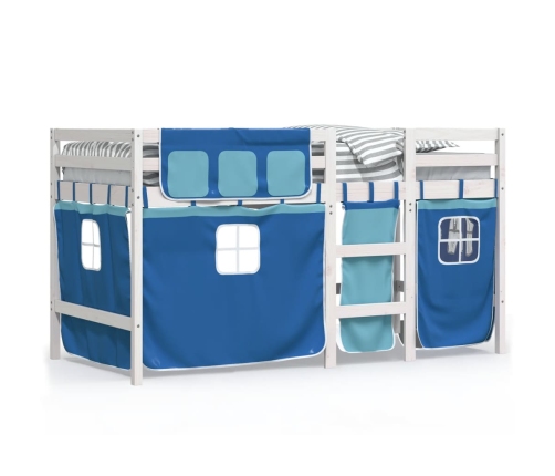 Cama alta para niños con cortinas madera pino azul 80x200 cm