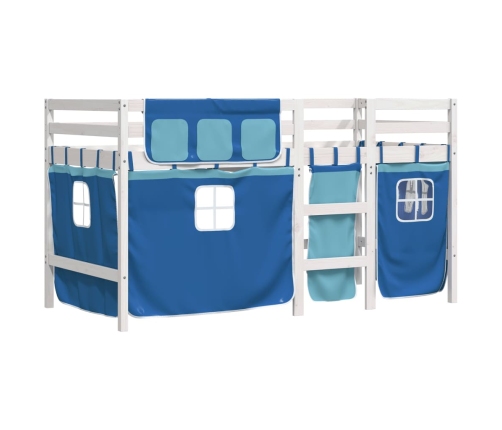 Cama alta para niños con cortinas madera pino azul 80x200 cm