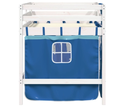 Cama alta para niños con cortinas madera pino azul 80x200 cm