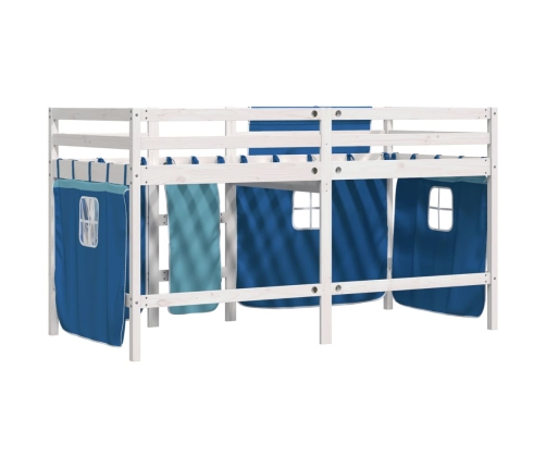 Cama alta para niños con cortinas madera pino azul 80x200 cm