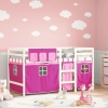 Cama alta para niños con cortinas madera pino rosa 80x200 cm