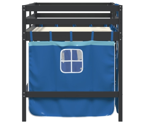 Cama alta para niños con cortinas madera pino azul 80x200 cm