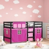 Cama alta para niños con cortinas madera pino rosa 80x200 cm