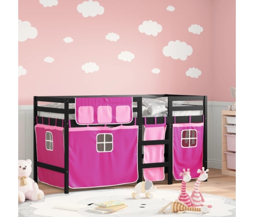 Cama alta para niños con cortinas madera pino rosa 80x200 cm