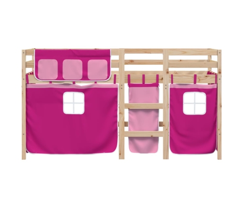 Cama alta para niños con cortinas madera pino rosa 90x200 cm