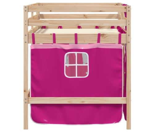 Cama alta para niños con cortinas madera pino rosa 90x200 cm