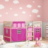 Cama alta para niños con cortinas madera pino rosa 90x200 cm