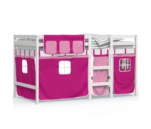 vidaXL Cama alta para niños con cortinas madera pino rosa 90x200 cm