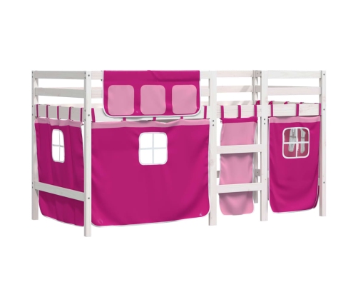 vidaXL Cama alta para niños con cortinas madera pino rosa 90x200 cm