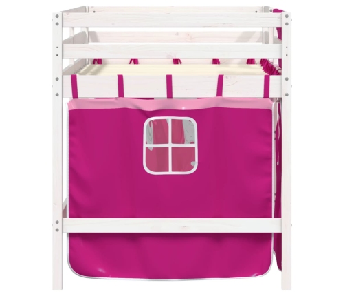 vidaXL Cama alta para niños con cortinas madera pino rosa 90x200 cm