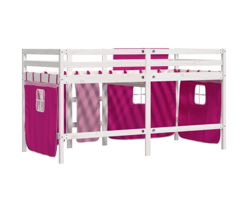 vidaXL Cama alta para niños con cortinas madera pino rosa 90x200 cm