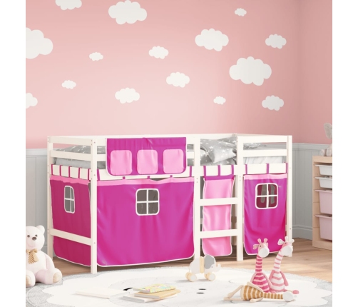 vidaXL Cama alta para niños con cortinas madera pino rosa 90x200 cm