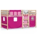 Cama alta para niños con cortinas madera pino rosa 90x190 cm