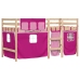Cama alta para niños con cortinas madera pino rosa 90x190 cm