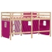 Cama alta para niños con cortinas madera pino rosa 90x190 cm