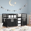 Cama alta niños con cortinas madera pino blanco negro 90x190 cm