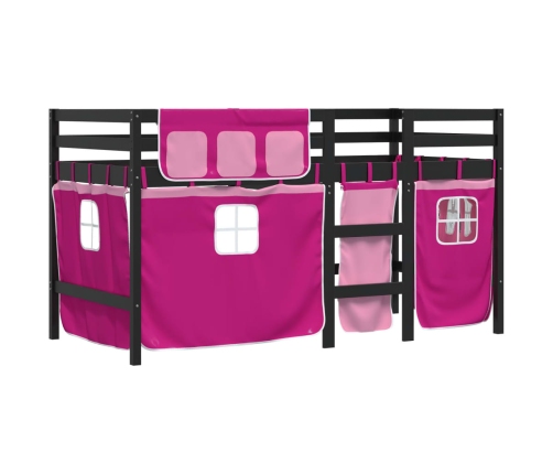 vidaXL Cama alta para niños con cortinas madera pino rosa 90x190 cm