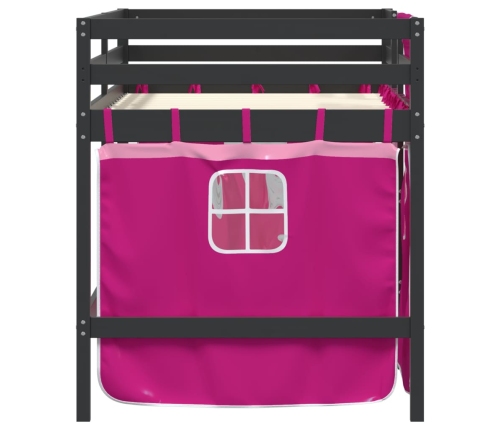 vidaXL Cama alta para niños con cortinas madera pino rosa 90x190 cm