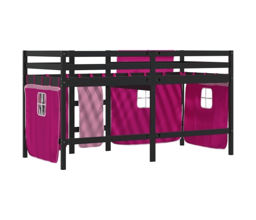 vidaXL Cama alta para niños con cortinas madera pino rosa 90x190 cm