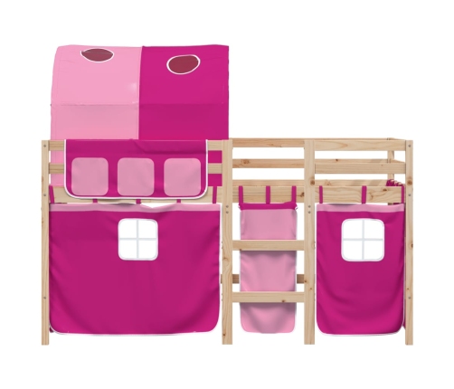 Cama alta para niños con túnel madera pino rosa 80x200 cm