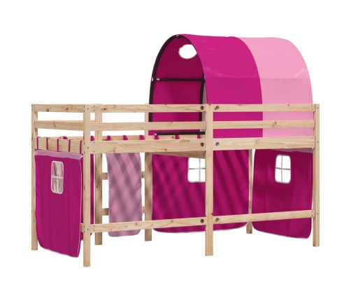 Cama alta para niños con túnel madera pino rosa 80x200 cm