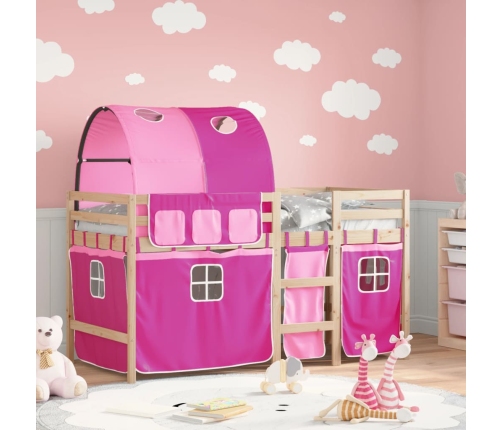 Cama alta para niños con túnel madera pino rosa 80x200 cm