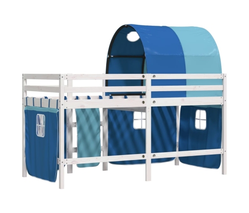 vidaXL Cama alta para niños con túnel madera pino azul 90x200 cm