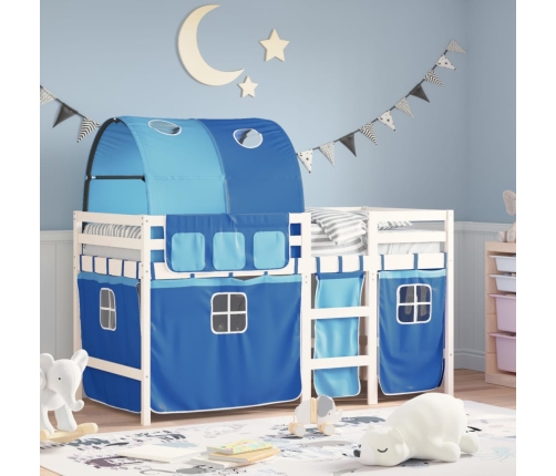 vidaXL Cama alta para niños con túnel madera pino azul 90x200 cm