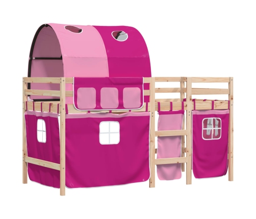 vidaXL Cama alta para niños con túnel madera pino rosa 90x190 cm