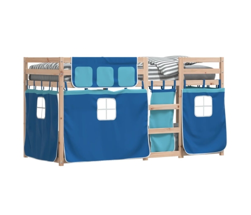 Litera con cortinas madera maciza de pino azul 75x190 cm