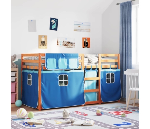 Litera con cortinas madera maciza de pino azul 75x190 cm