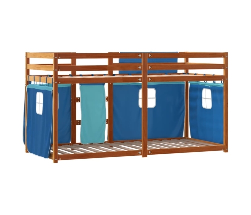 vidaXL Litera con cortinas madera maciza de pino azul 90x190 cm