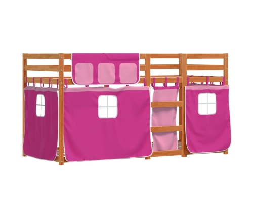 Litera con cortinas madera maciza de pino rosa 90x190 cm
