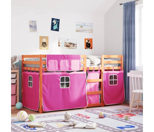 Litera con cortinas madera maciza de pino rosa 90x190 cm