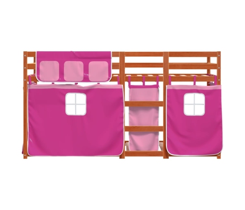 Litera con cortinas madera maciza de pino rosa 90x190 cm