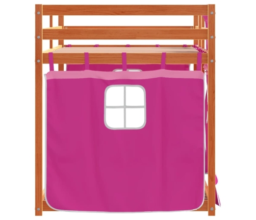 Litera con cortinas madera maciza de pino rosa 90x190 cm