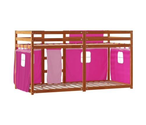Litera con cortinas madera maciza de pino rosa 90x190 cm