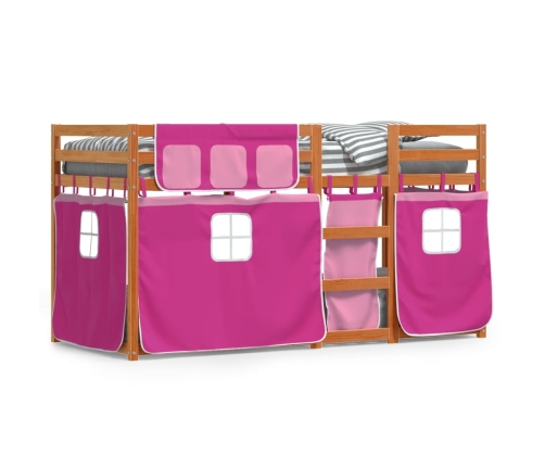 Litera con cortinas madera maciza de pino rosa 90x190 cm