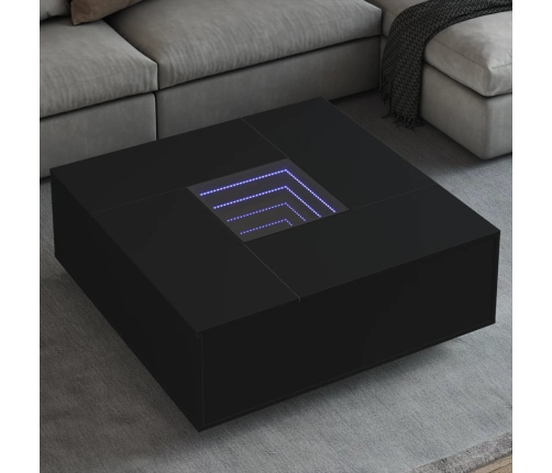 Mesa de centro con LED Infinity negra 100x100x40 cm