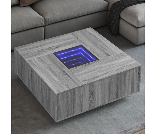 Mesa de centro con Infinity LED gris Sonoma 100x100x40 cm