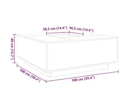 Mesa de centro madera de ingeniería blanca 100x100x40 cm