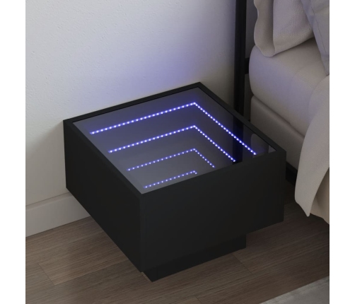 Mesita de noche con Infinity LED negro 40x40x30 cm