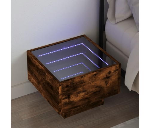 Mesita de noche con Infinity LED roble ahumado 40x40x30 cm