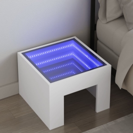 Mesita de noche con LED Infinity blanca 40x40x30 cm