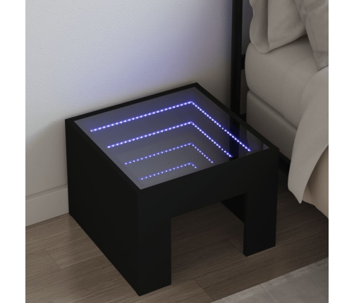 Mesita de noche con Infinity LED negro 40x40x30 cm