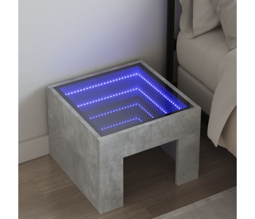 Mesita de noche con Infinity LED gris hormigón 40x40x30 cm