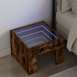 Mesita de noche con Infinity LED roble ahumado 40x40x30 cm