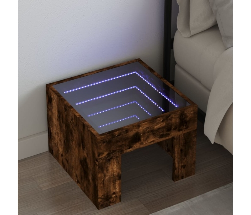 Mesita de noche con Infinity LED roble ahumado 40x40x30 cm