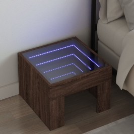 Mesita de noche con Infinity LED marrón roble 40x40x30 cm